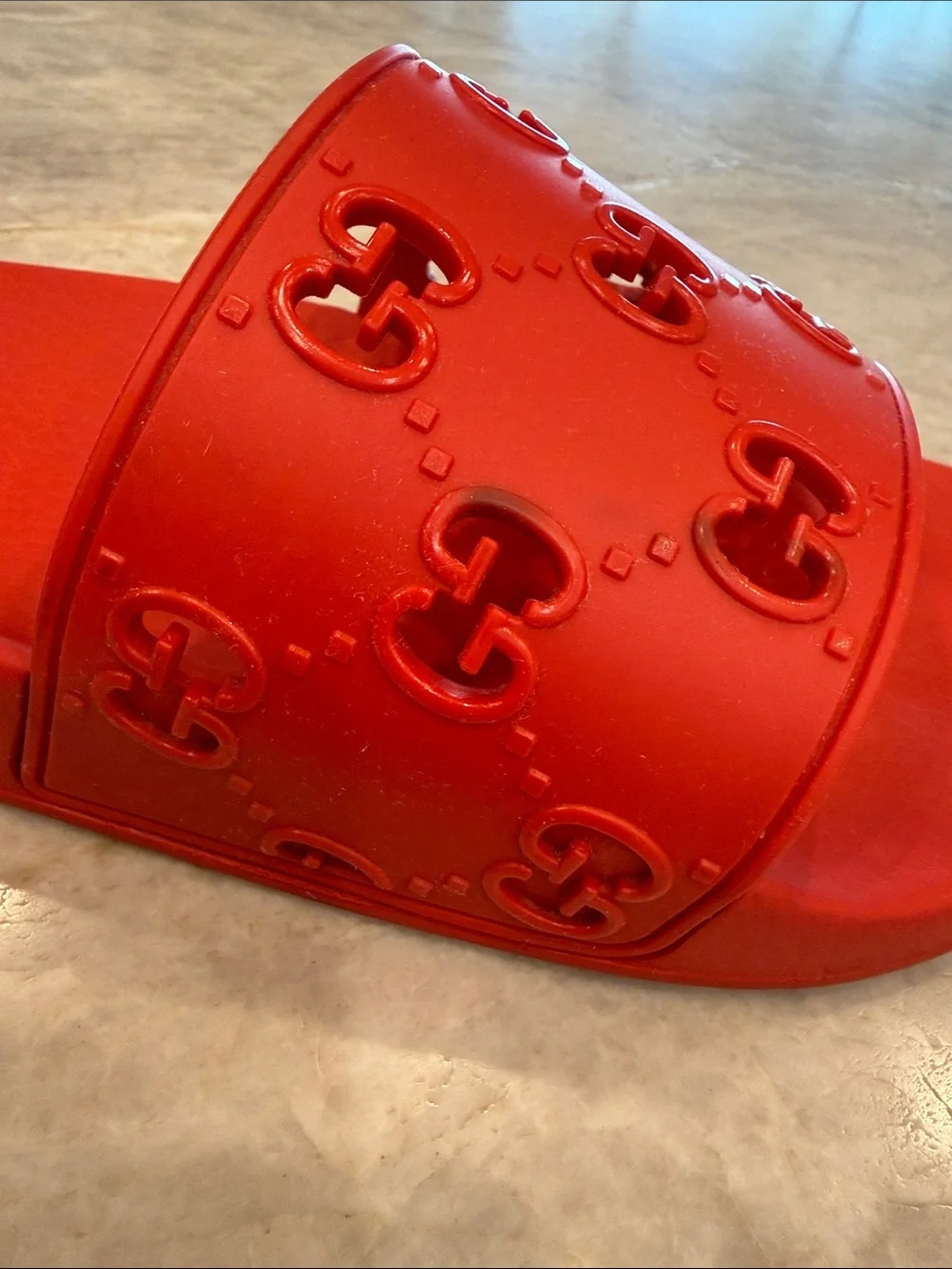 Gucci Red Embossed GG Slide Sandals